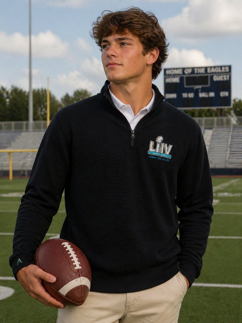 Super Bowl Mami LIV Antigua Men's Black Glacier Long Sleeve 1/4 Zip Pullover XL